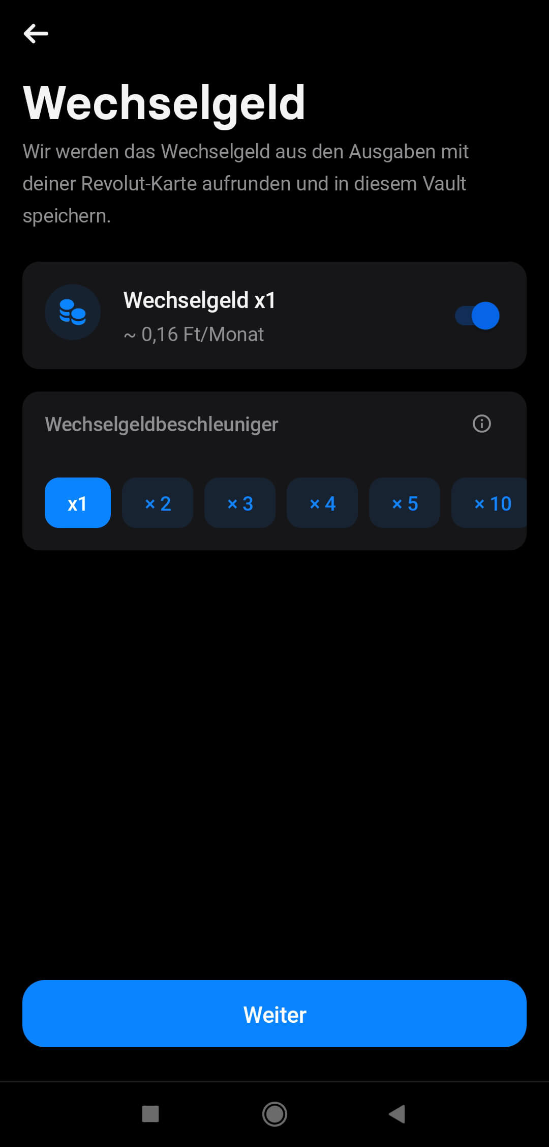 Revolut Vault Wechselgeld