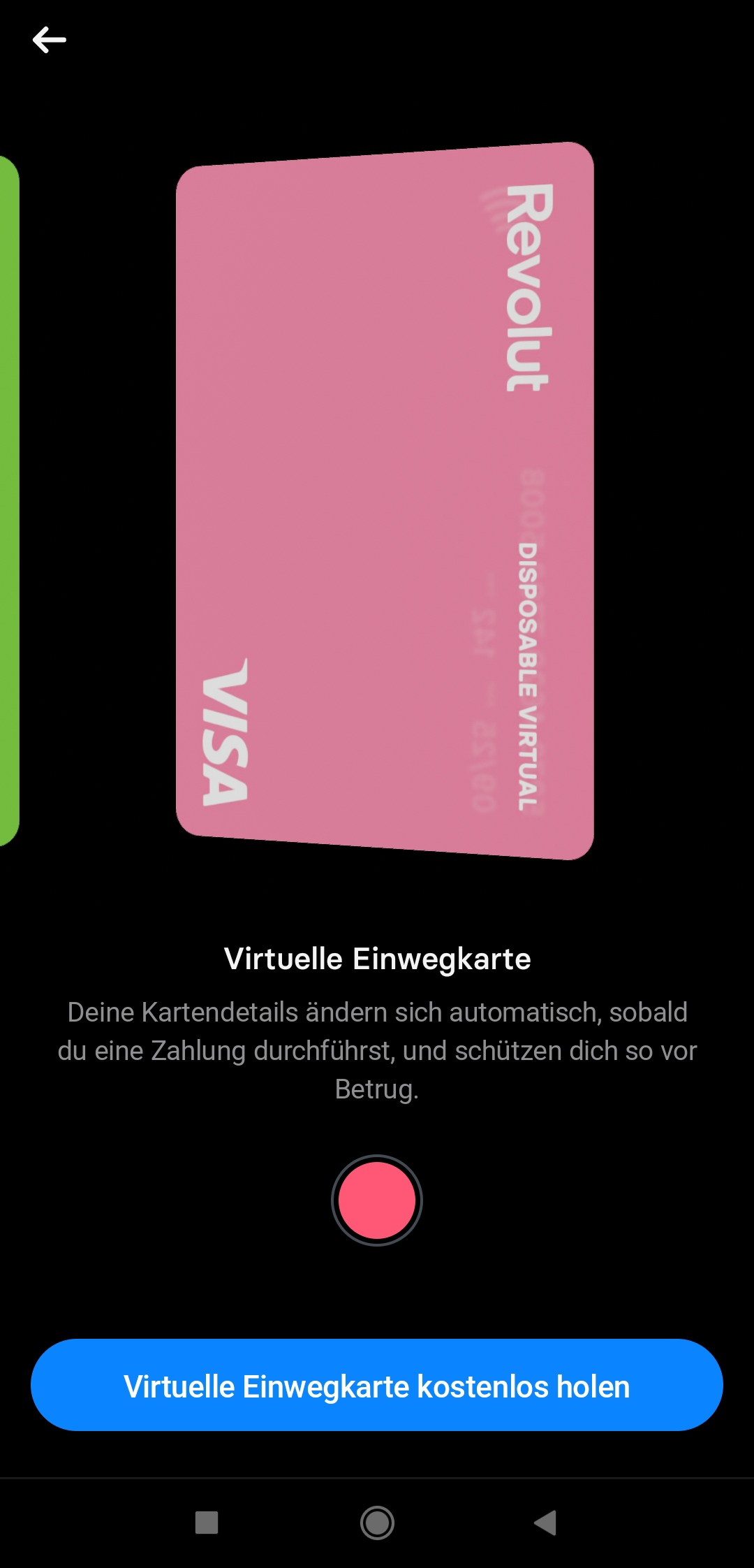 Revolut virtuelle Einwegkarte