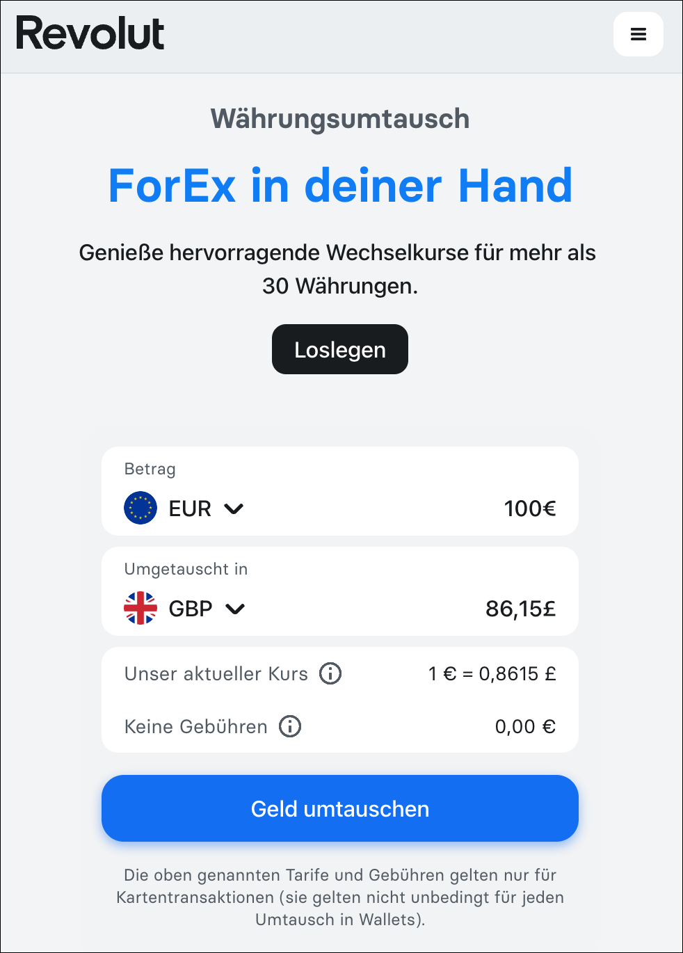 Revolut Währungsumtausch