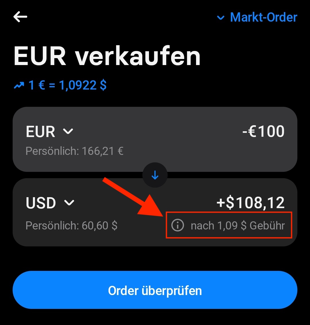 Revolut zeigt Gebühren