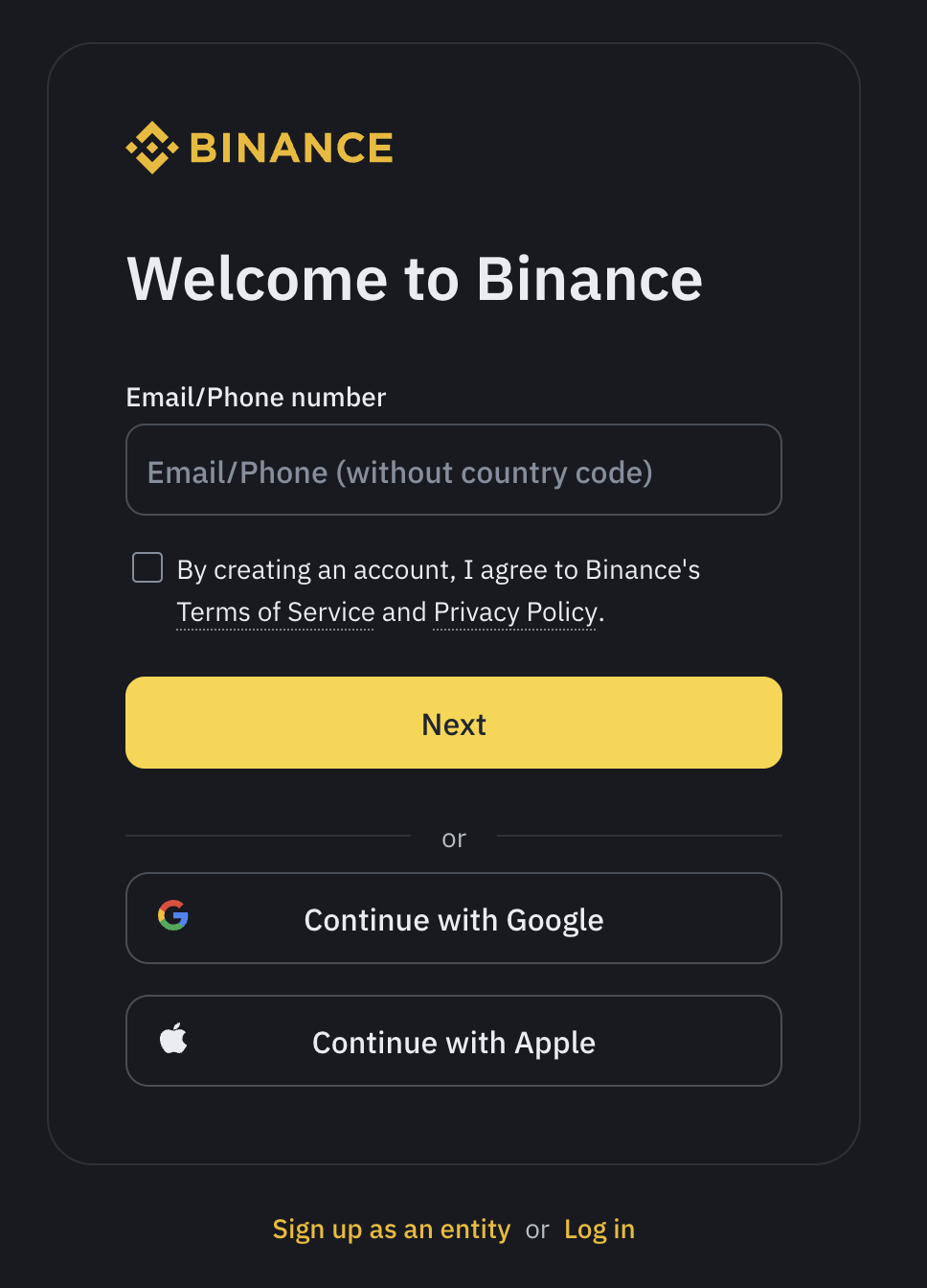 binance email adresse registrierung